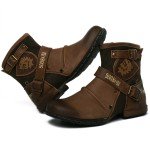 Vintage Cowboy Boots with Metal Buckle and Zip