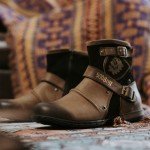 Vintage Cowboy Boots with Metal Buckle and Zip