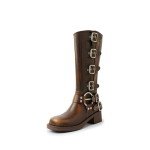 Vintage Western Style Buckle Mid Calf Boots