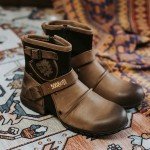 Vintage Cowboy Boots with Metal Buckle and Zip