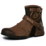 Vintage Cowboy Boots with Metal Buckle and Zip