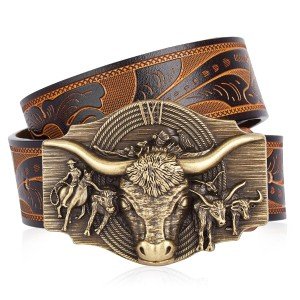 Vintage Bison Denim Cowboy Leather Belt Buckle