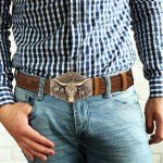 Vintage Bison Denim Cowboy Leather Belt Buckle
