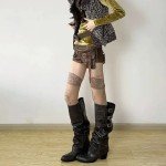 Vintage Gothic Motorcycle Knee High Boots for Women