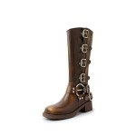 Vintage Western Mid Calf Buckles Combat Boots