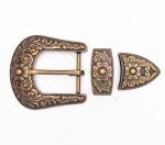 Vintage Brass Floral Carved Cowboy Belt Buckle Set