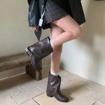 Vintage Cowgirl Square Toe Thick Heel Booties