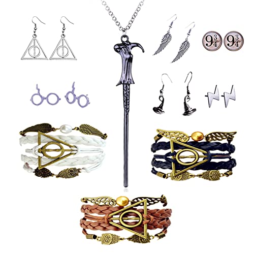 Harry Potter Charm Set with Necklace, Earrings, and Bracelet