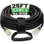 25 Ft Heavy Duty Waterproof Extension Cord 10 Gauge