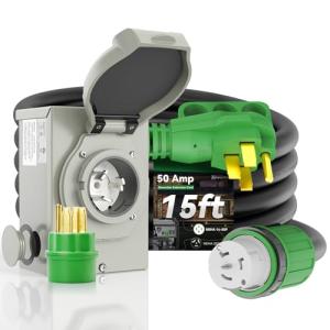 RVINGPRO 50 Amp Generator Cord & Inlet Box Combo