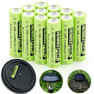 Henreepow 12-Pack Rechargeable AA Solar Batteries