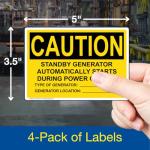 Caution Automatic Standby Generator OSHA Label Decals