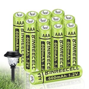 KINREECELL 600mAh Rechargeable AAA Solar Batteries 12-Pack
