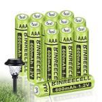 KINREECELL 600mAh Rechargeable AAA Solar Batteries 12-Pack