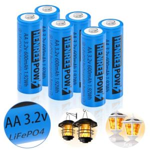 Henreepow 3.2V Solar Rechargeable AA Batteries 6-Pack