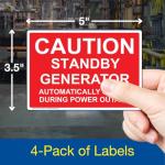 Caution Standby Generator Label Decal 4-Pack