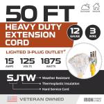 50ft Lighted Outdoor Extension Cord with 3 Outlets