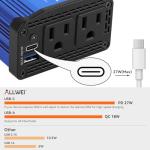 ALLWEI 300W Car Power Inverter, DC 12V to 110V AC Converter Car Plug Adapter Outlet with 27W PD USB-C & 18W USB-A Fast Charge, Car Cigarette Lighter Charger for Phone, Laptop, Tablet - Blue