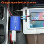 ALLWEI 300W Car Power Inverter, DC 12V to 110V AC Converter Car Plug Adapter Outlet with 27W PD USB-C & 18W USB-A Fast Charge, Car Cigarette Lighter Charger for Phone, Laptop, Tablet - Blue