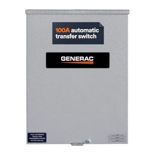 Generac 100 Amp Single Phase Generator Automatic Transfer Switch - Service Entrance Rated - NEMA 3R Outdoor Rated Aluminum Enclosure - Power Management for Indoor and Outdoor Use