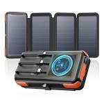 Tranmix Solar-Charger-Power-Bank-49800mAh, 20W Fast Charging Portable Charger with Built-in 3 Cables & 4 Solar Panels, USB C Solar Battery Bank with LED Flashlights for Smartphones, Tablets