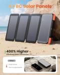 Tranmix Solar-Charger-Power-Bank-49800mAh, 20W Fast Charging Portable Charger with Built-in 3 Cables & 4 Solar Panels, USB C Solar Battery Bank with LED Flashlights for Smartphones, Tablets