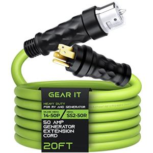 GEARit 50-Amp Generator Extension Cord, 125/250V, Inline NEMA 14-50P to SS2-50R Twist Lock Connector STW 6/3+8/1 AWG, for 50A Power Inlet Box, RV Camper, Generator to House, 20 Feet, Green