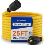 ELEGRP 30 Amp Generator Extension Cord 25 Feet, 4-Prong NEMA L14-30P to L14-30R, 120/250V Up to 7500W, SJTW 10AWG/4C Locking Power Cord for Portable Generators, Home Backup, UL Standard Compliant