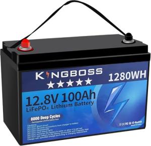 Kingboss 12V 100Ah LiFePO4 Lithium Battery Built-in 100A Smart BMS Low-Temp Protection,Waterproof Lithium Iron Phosphate Group 31 Battery 8000+ Cycles for Solar System, RV, Home Backup