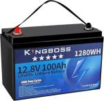 Kingboss 12V 100Ah LiFePO4 Lithium Battery Built-in 100A Smart BMS Low-Temp Protection,Waterproof Lithium Iron Phosphate Group 31 Battery 8000+ Cycles for Solar System, RV, Home Backup