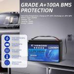 Kingboss 12V 100Ah LiFePO4 Lithium Battery Built-in 100A Smart BMS Low-Temp Protection,Waterproof Lithium Iron Phosphate Group 31 Battery 8000+ Cycles for Solar System, RV, Home Backup