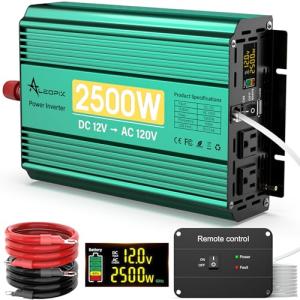 2500 Watt Inverter 12V to 110V/120V, 5000W Peak Truck Power Inverter Modified Sine Wave AC to DC Converter with Remote LED Didplay 5V 3.4A USB Port 2 AC Outlets for Vehicles Car RV