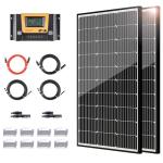JJN 200 Watt Solar Panel Kit 12V Solar Panels with 30A PWM 12V/24V Charge Controller 2 Pair 10BB Solar Panel Cables Connectors Brackets for RV Boats Marine Home Off-Grid System [New Version]