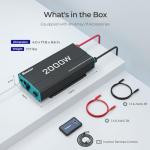 Renogy Inverter P2 2000W Pure Sine Wave Inverter 12V DC to 110V AC Converter, Off-Grid Solar Power Inverters for Vehicles, Truck, RV, Home, with Built-in 5V/2.1A USB / Hardwire Port, Remote Controller