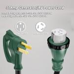 PlugSaf 50 Amp Generator Cord, 15FT 50 Amp RV Extension Cord with Twist Lock, Generator Cable 50A 4 Prong Green, NEMA 14-50P/SS2-50R Heavy Duty STW Wire for RV Camper & House