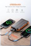 Solar Power Bank 49800mAh Wireless Portable Charger with USB-C 15W Fast Charging with 4 Built-in Cables LED Flashlight Battery Pack Compatible with iPhone, iPad, Galaxy, Perfect for Camping, Hiking
