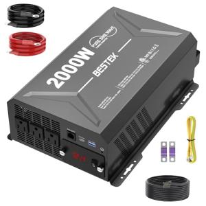 2000 Watt Pure Sine Wave Power Inverter, 12V DC to 110/120V AC Inverter with 3 AC Outlets, Remote, PD 3.0 USB Port, QC 18W, Remote Controller, LED Display,For RV Solar Systems,Semi Truck,Vehicles,Boat