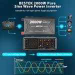 2000 Watt Pure Sine Wave Power Inverter, 12V DC to 110/120V AC Inverter with 3 AC Outlets, Remote, PD 3.0 USB Port, QC 18W, Remote Controller, LED Display,For RV Solar Systems,Semi Truck,Vehicles,Boat