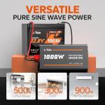 LiTime 1000W Pure Sine Wave Inverter 12V DC to 120V AC Converter for Home, RV, Truck, Camping, Built-in 2 AC Outlets, Off-Grid Solar Power Inverter with LCD Display Showing Real-time Status