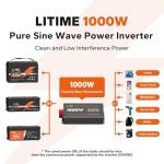 LiTime 1000W Pure Sine Wave Inverter 12V DC to 120V AC Converter for Home, RV, Truck, Camping, Built-in 2 AC Outlets, Off-Grid Solar Power Inverter with LCD Display Showing Real-time Status