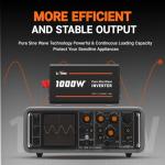 LiTime 1000W Pure Sine Wave Inverter 12V DC to 120V AC Converter for Home, RV, Truck, Camping, Built-in 2 AC Outlets, Off-Grid Solar Power Inverter with LCD Display Showing Real-time Status