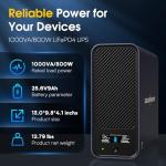 GOLDENMATE 1000VA/800W Lithium UPS Battery Backup & Surge Protector, Backup Battery Power Supply with LiFePO4 Batteries(230.4 Wh), Sinewave UPS System, 10 Years Lifespan, 8 Ports, LCD Display, Gray