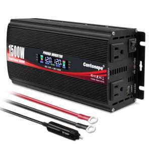Cantonape 1500W Power Inverter 12V to 110V/120V Car Charger Converter with LCD Display, 3.1A Dual USB Ports 2 AC Outlets Car Adapter, Cigarette Lighter for Truck Vehicle Black