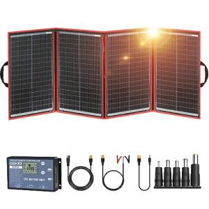 DOKIO 200W Portable Foldable Solar Panel Kit (20x27in, 9.7lb), with Separate Controller and Dual USB, Monocrystalline Charger for 12V Batteries & Power Stations, RV Camping Trailer Emergency Backup