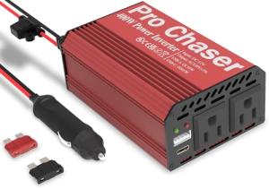 Pro Chaser 400W Vehicle Power Inverter - 12V DC to 110V AC Car Converter, Dual AC Outlets, USB-A QC 18W & USB-C PD 65W Ports, Road Trip Charging Companion with Replaceable in-Line Fuse