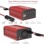 Pro Chaser 400W Vehicle Power Inverter - 12V DC to 110V AC Car Converter, Dual AC Outlets, USB-A QC 18W & USB-C PD 65W Ports, Road Trip Charging Companion with Replaceable in-Line Fuse