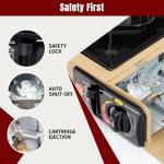 SHINESTAR Dual Fuel Camping Stove with Butane & Propane Compatibility, Portable Stove for Outdoor Cooking, Propane Adapter Hose, Wind Guard and Carrying Case Included, 7800 BTUs Output, Khaki