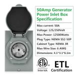 50 Amp Weatherproof Generator Power Inlet Box