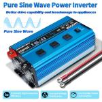 EFFORTWAY 2000W Pure sine Wave Inverter 4000W (Peak) DC 12V to AC 110V/120V Converter with LCD Display Wireless/Wired Remote Control 3AC Outlets and 4USB for Camping RV Travel Off-Grid Solar Systems