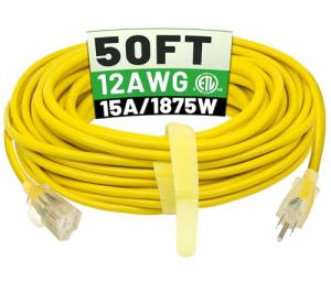 50 ft Heavy Duty Waterproof Extension Cord 12 Gauge
